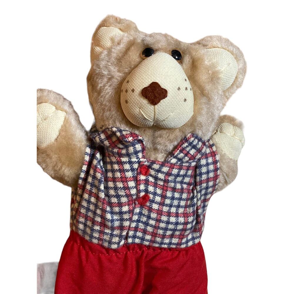 Vtg 1986 Furskin Plush Bear Stuffed Animal Toy Red Blueβ Plaid Outfit